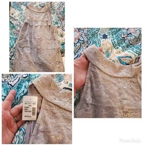 Maurices silk and lace gray blouse.